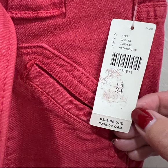 Mother Jeans The Tie Patch Looker Red Skinny Slim Fruit Punch Pants Holiday - Picture 6 of 16